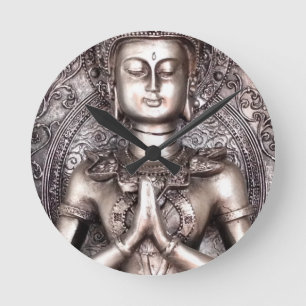 Silberner Buddha Runde Wanduhr