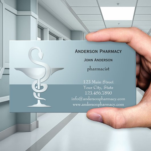 Silberner Caduceus Apotheke Visitenkarte