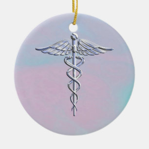 Silberner Caduceus-medizinischer Keramikornament