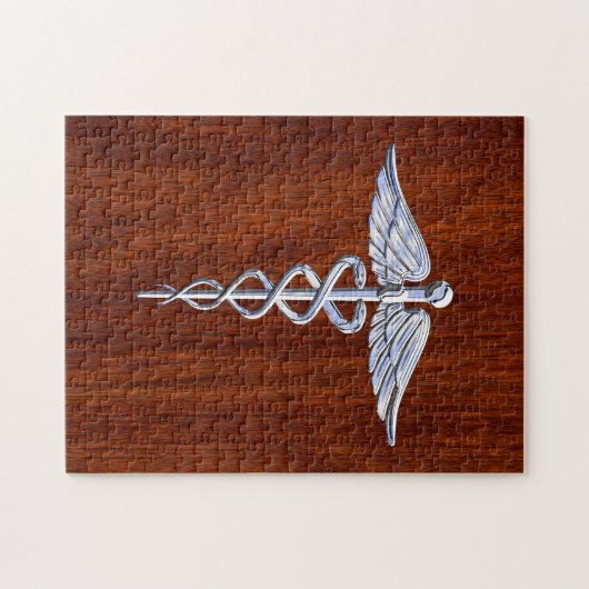 Silberner Caduceus-medizinischer Puzzle (Horizontal)