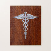 Silberner Caduceus-medizinischer Puzzle (Vertikal)