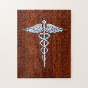 Silberner Caduceus-medizinischer Puzzle