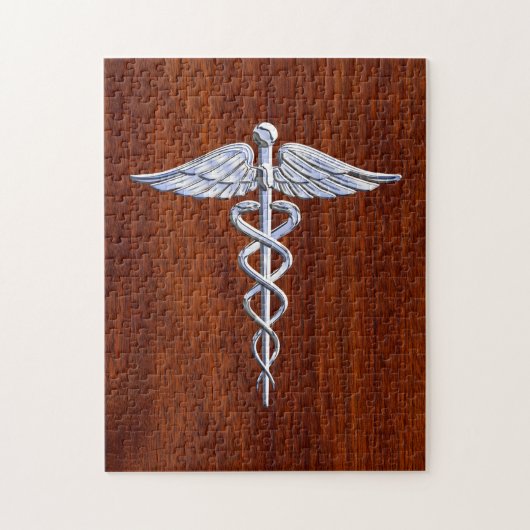 Silberner Caduceus-medizinischer Puzzle (Vertikal)