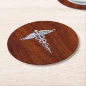 Silberner Caduceus-medizinischer Runder Pappuntersetzer (Angewinkelt)