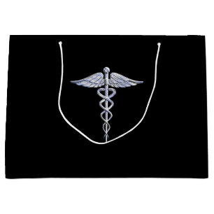 Silberner Caduceus-medizinisches Symbol auf Große Geschenktüte