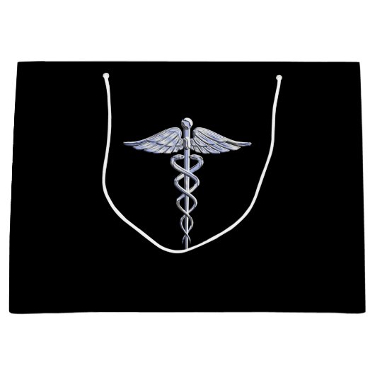 Silberner Caduceus-medizinisches Symbol auf Große Geschenktüte (Vorderseite)