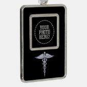 Silberner Caduceus-medizinisches Symbol auf Rahmen-Ornament Silber (Rechts)