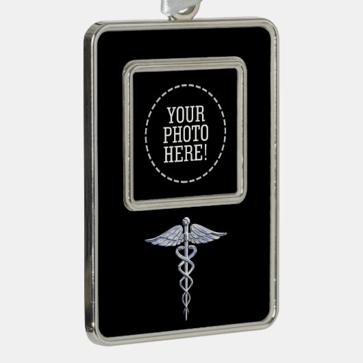 Silberner Caduceus-medizinisches Symbol auf Rahmen-Ornament Silber (Rechts)