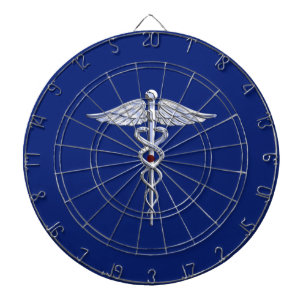 Silberner Chromcaduceus-medizinisches Symbol auf Dartscheibe