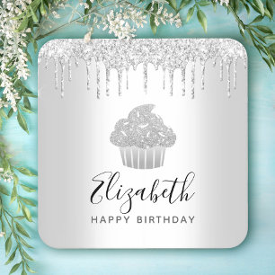 Silberner Cupcake-Glitter-Tropfen-Schriftname mode Rechteckiger Pappuntersetzer