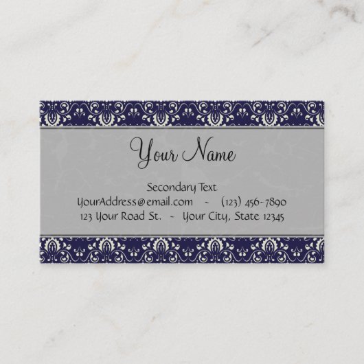 Silberner Damast auf Blau mit Streifen und Visitenkarte (Vorderseite)