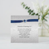 Silberner Damast-blaues Band-Edelstein des Einladung (Stehend Vorderseite)