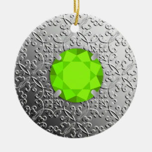 Silberner Damast mit einem Imitat Peridotedelstein Keramik Ornament