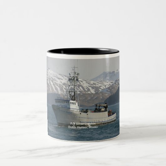 Silberner Delphin, Krabben-Boot im Zweifarbige Tasse (Mittel)