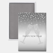 Silberner Diamant Glitzer Champagnerglas Neujahr Magnet (Vorderseite/Rückseite)