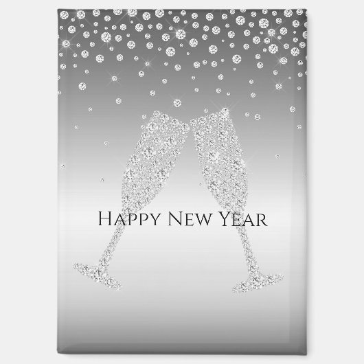Silberner Diamant Glitzer Champagnerglas Neujahr Magnet (Vorderseite)