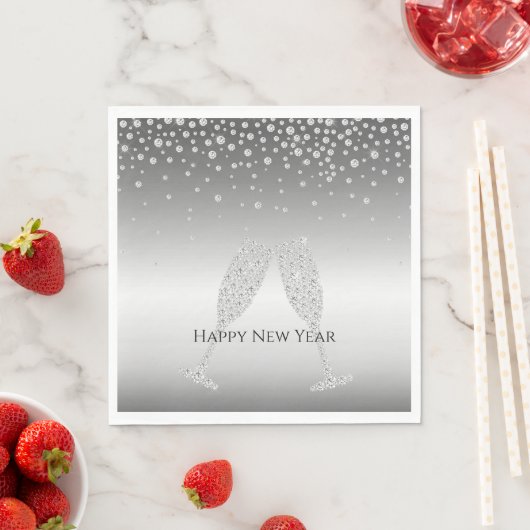 Silberner Diamant Glitzer Champagnerglas Neujahr Serviette (Beispiel)