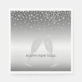 Silberner Diamant Glitzer Champagnerglas Neujahr Serviette (Vorderseite)