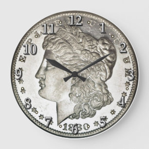 Silberner Dollar-Uhr Morgans mit Zahlen Große Wanduhr