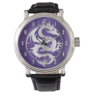 Silberner Drache auf kaiserlichemlila Armbanduhr