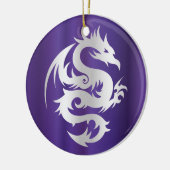 Silberner Drache auf kaiserlichemlila Keramikornament (Links)