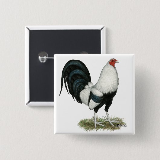 Silberner Duckwing Kampfhahn Button (Vorne & Hinten)