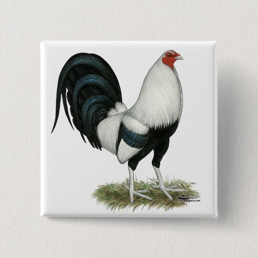 Silberner Duckwing Kampfhahn Button (Vorderseite)