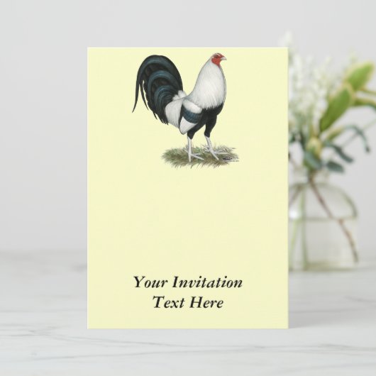 Silberner Duckwing Kampfhahn Einladung (Stehend Vorderseite)