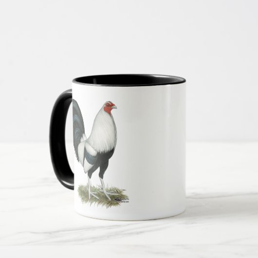 Silberner Duckwing Kampfhahn Tasse (Vorderseite Links)