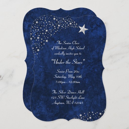 Silberner fallende Stern-blauer Einladung (Vorne/Hinten)