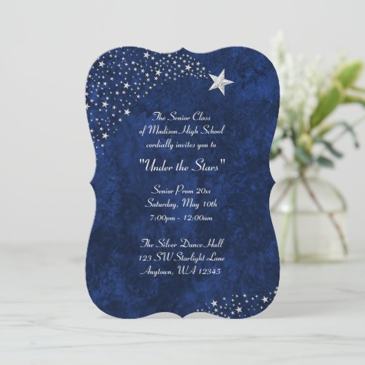 Silberner fallende Stern-blauer Einladung (Stehend Vorderseite)