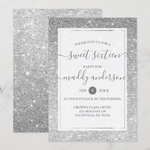 Silberner falscher Glitter Eleganter Sweet 16 Gebu Einladung