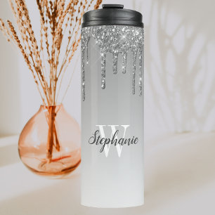Silberner falscher Glitter-Tropf-Glanz-Ombre-Monog Thermosbecher
