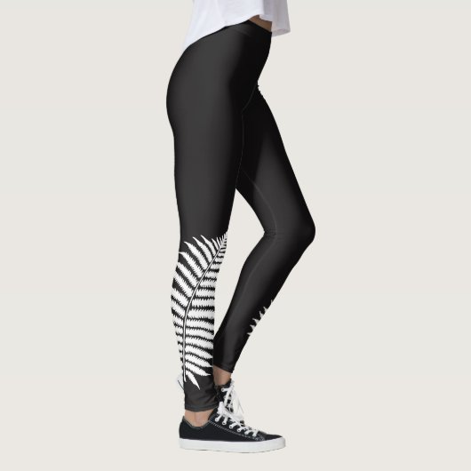 Silberner Farn Schwarzweiss Leggings (Rechts)