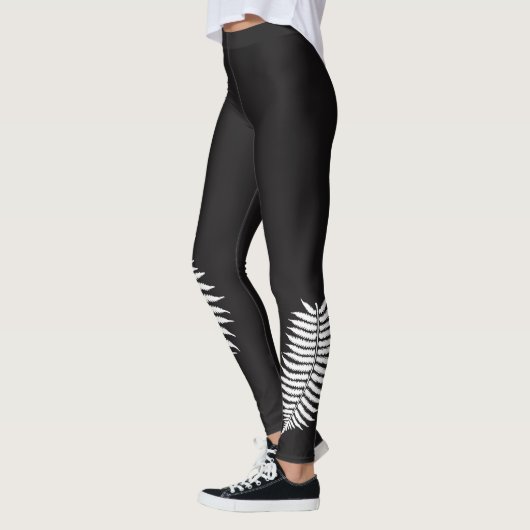 Silberner Farn Schwarzweiss Leggings (Links)
