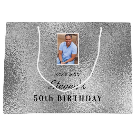 Silberner Foto Typ Große Geschenktüte (Vorderseite)