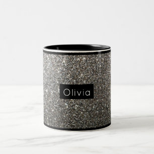 Silberner Funkelnd Glitzer mit Personalisiertem Na Zweifarbige Tasse