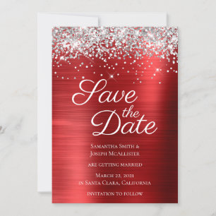Silberner funkelnder Glitter Rubinroter Ombre-Foli Save The Date