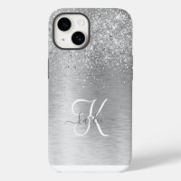 Silberner gebürsteter Metall-Glitter-Monogramm-Nam