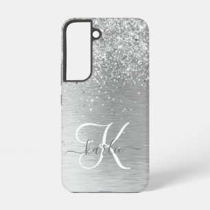 Silberner gebürsteter Metall-Glitter-Monogramm-Nam Samsung Galaxy Hülle