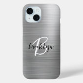 Silberner gebürsteter Metall-Schrift-Monogramm in Case-Mate iPhone Hülle (Rückseite)