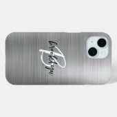 Silberner gebürsteter Metall-Schrift-Monogramm in Case-Mate iPhone Hülle (Rückseite (Horizontal))