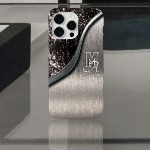 Silberner gebürsteter Metall- und Metallic-Stone-M Case-Mate iPhone Hülle