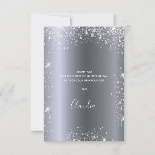 Silberner Geburtstag - Glitzer elegant Dankeskarte (Rückseite)