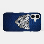 Silberner geometrischer Leopard Blaues Schlangenle iPhone 16 Hülle (Rückseite (Horizontal))