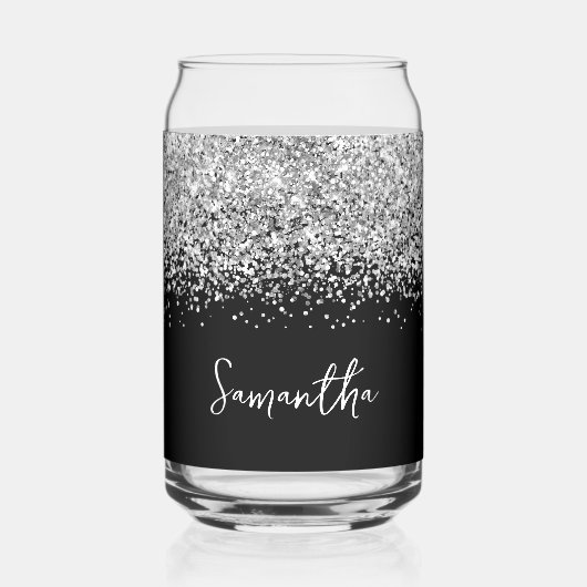 Silberner Glam Glitter auf Schwarz Dosenglas (Vorderseite)