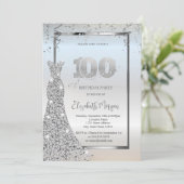 Silberner glänzender Diamant-Kleid Silberner 100.  Einladung (Stehend Vorderseite)