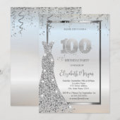 Silberner glänzender Diamant-Kleid Silberner 100.  Einladung (Vorne/Hinten)
