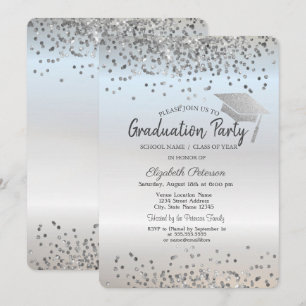 Silberner Glitter-Abschluss-Cap-Confetti-Abschluss Einladung