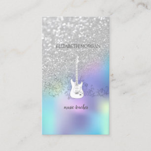 Silberner Glitter Bokeh, Gitarre, Blau Holografisc Visitenkarte